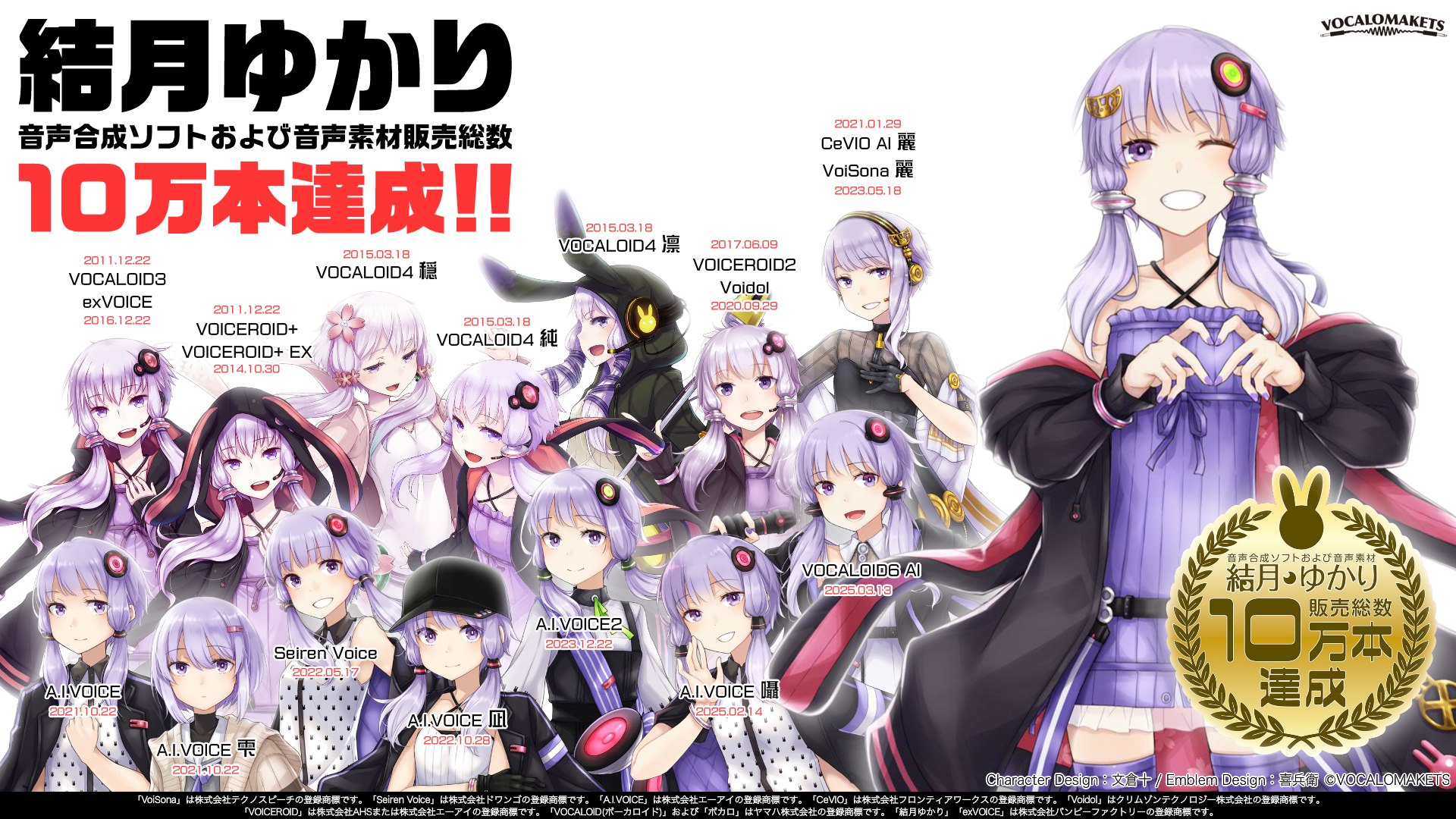 結月ゆかり」音声合成ソフトおよび音声素材販売総数10万本達成 